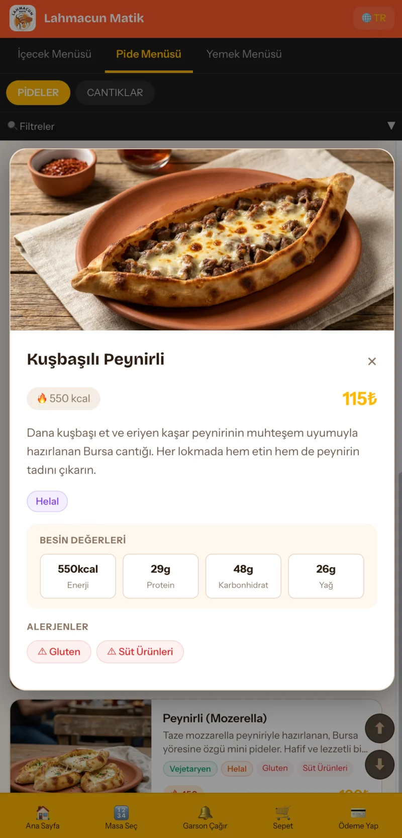 Ürün detayı (alerjen + kalori)